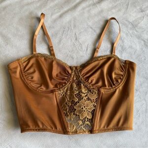 Mustard / brown corset crop top